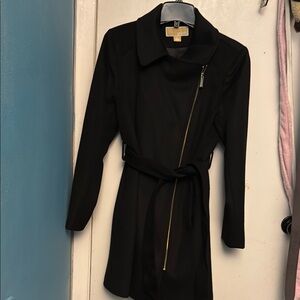 Michael Kors Black Asymmetrical Zip Wool Coat